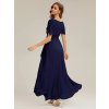 Společenské dlouhé šaty tmavě modré – Noor (pohled zezadu)