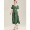 Společenské midi šaty eukalyptově zelené – Solenne (detail zdobeného pasu)