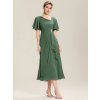 Společenské midi šaty eukalyptově zelené – Solenne (pohled zepředu)
