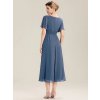 Společenské midi šaty modrošedé – Solenne (pohled zezadu)