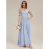 Společenské dlouhé šaty ledově modré – Capri (přední pohled)