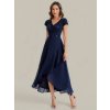 Společenské midi šaty tmavě modré – Aurielle (celkový pohled)