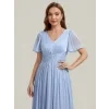 Elegantní světle modré midi šaty s rukávy – EG02770DN