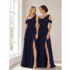 Společenské šaty tmavě modré dlouhé s rozparkem ES02663NB