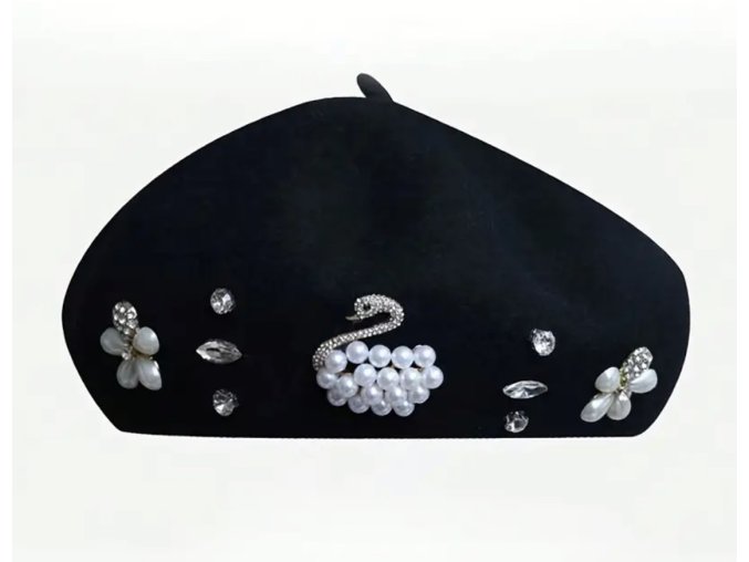 Krásný baret černý s perlou