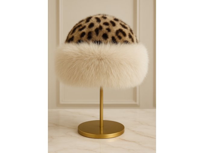 Kožešinová čepice světlý leopard