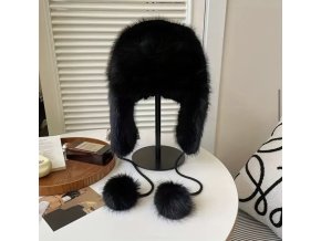 Luxusní kožešinová čepice ušanka černá
