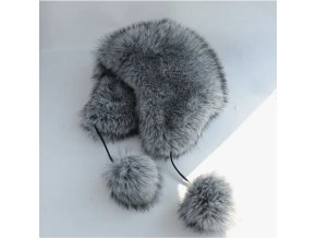 Luxusní kožešinová čepice ušanka stříbrná