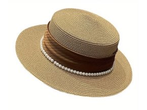 Elegantní letní klobouk hnědý s perlou