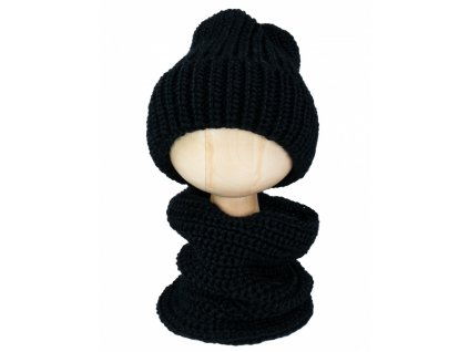 Detský zimný teplý set čiapka a nákrčník čierny pletený