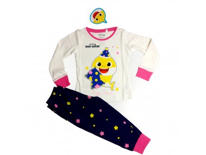 Baby Shark dievčenské pyžamo bielo modré hviezdičkové