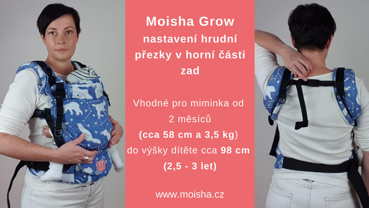 Moisha Grow - nastavení hrudní přezky v horní části zad