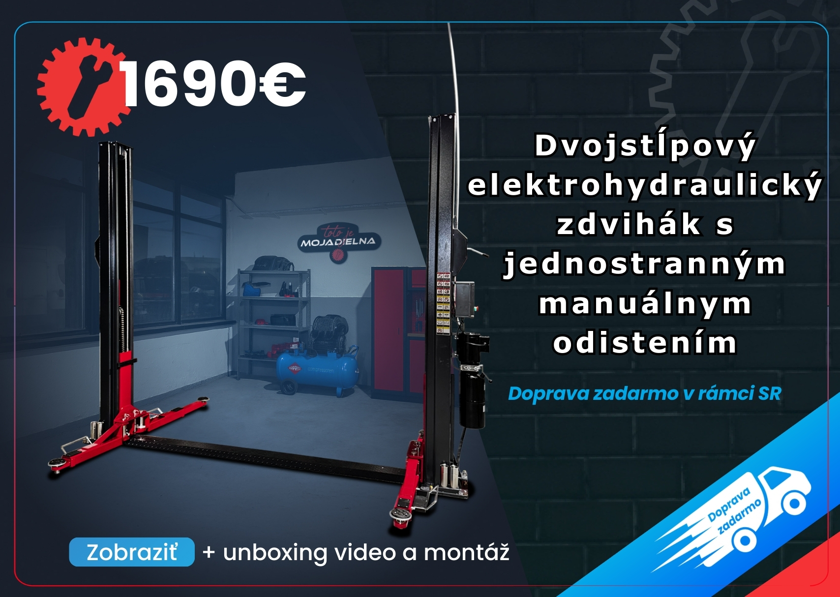 PROWER TECHNIK Dvojstĺpový zdvihák 4500 kg - elektrohydraulický s jednostranným MANUÁLNYM odistením