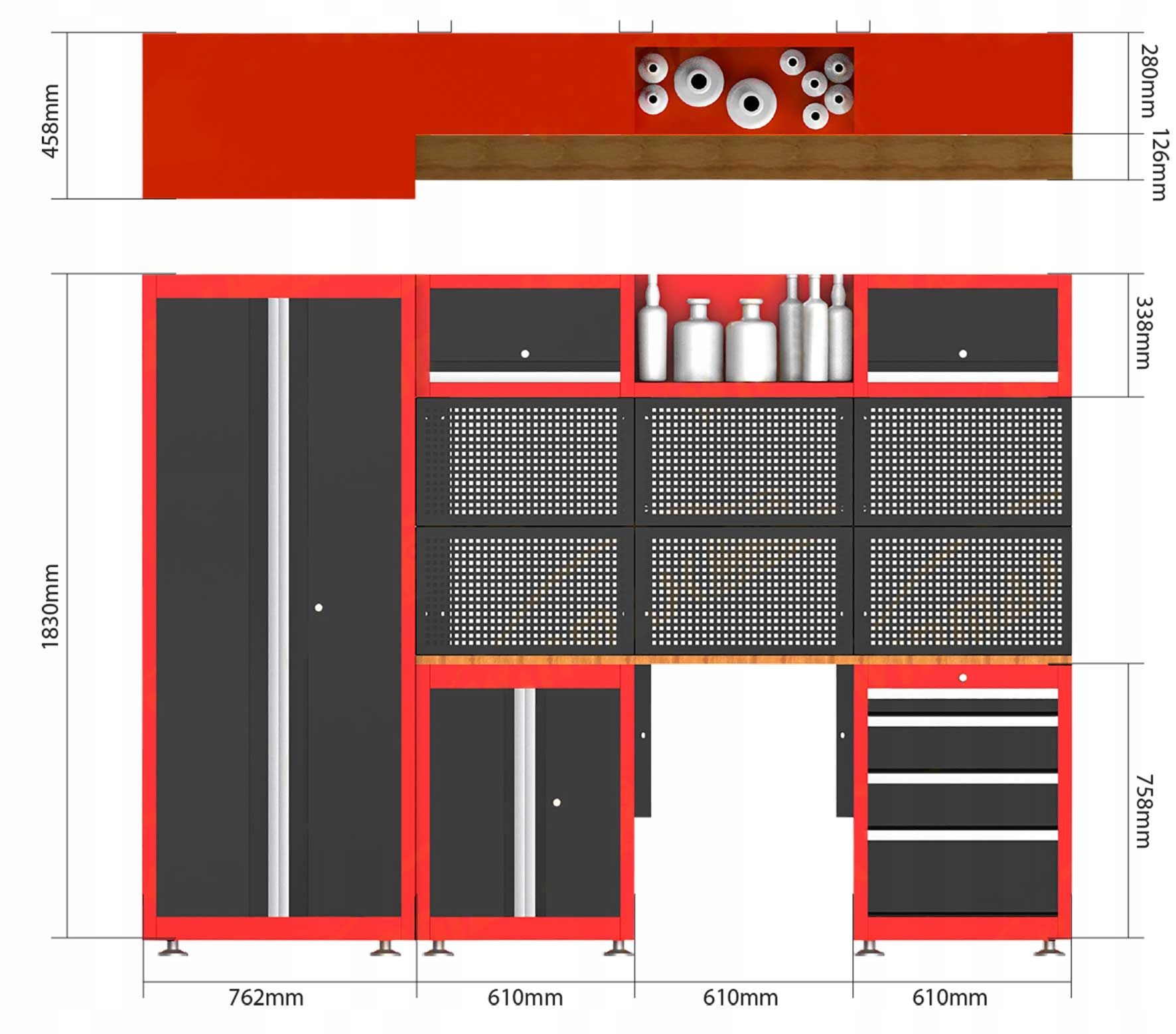NÁBYTOKÁRSKA DIELŇA, SÚPRAVA NÁBYTKU, ŠATNÍK S POLICAMI, 13 PRVKOV