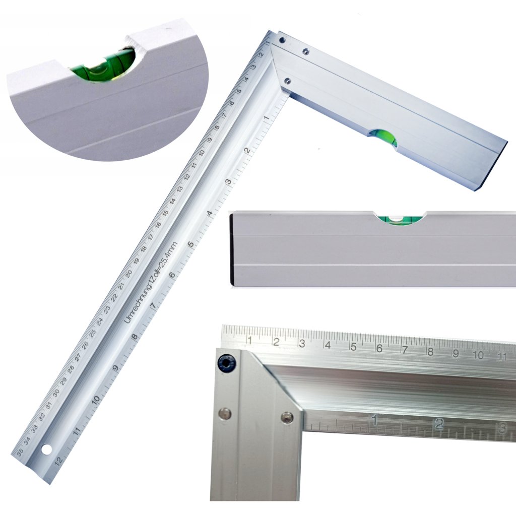 TAGRED tesársky uholník, stavebný hliník s vodováhou, rozmer 350 mm TA4107