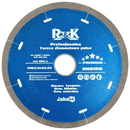 Diamantový kotúč na dlažbu, plný 125x5x1.4x22.23mm R&K PREMIUM RK0109