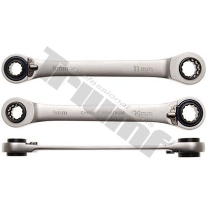 račňový kľúč 4 v 1, 8x9 a 10x11 mm, 2 obojstranné  očká 4 verzie TRIUMF T24018