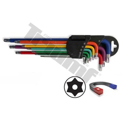 Extra dlhá sada torx T15 - T 50 s magnetom na dlhej strane a poplastované, vŕtané, 9-dielna TRIUMF T29840