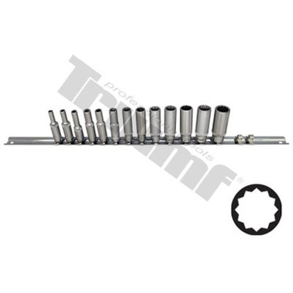 Sada 12 - hranných hlavíc 1/4", 4 - 14 mm, 13 - dielna, predĺžené null TRIUMF T3926