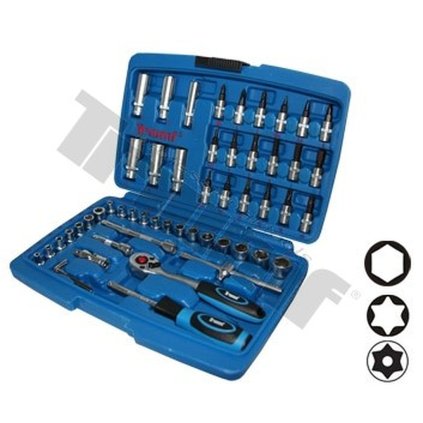 Gola sada 1/4" 53 dielna s vŕtanými torx nadstacami, 6hr. hlavice TRIUMF T14497
