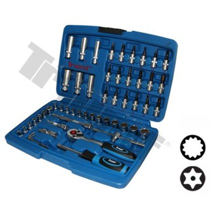 Gola sada 1/4" 53 dielna s vŕtanými torx nástavcami, 12hr. hlavice TRIUMF T14498