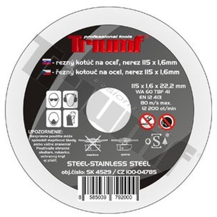 Rezný kotúč na oceľ Vonkajší priemer 115 mm TRIUMF