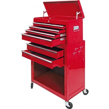VOREL Dielenský vozík Prázdny 2 dielny 6 zásuviek Ćervený