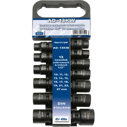 Sada nástrčných hlavíc 1/2" pre rázové uťahovače krátke 13 ks 3510.8