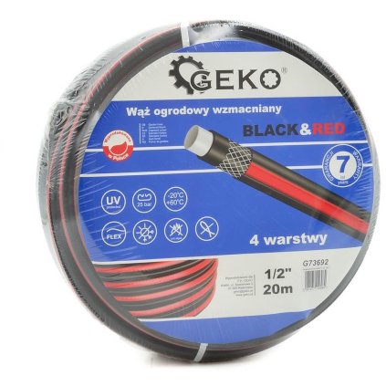 Záhradná hadica vystužená ČIERNA A ČERVENÁ 1/2 "20m G73692