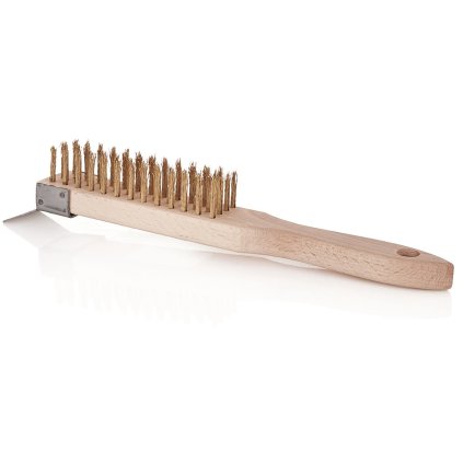 Drôtená kefa na hrdzu so škrabkou Drevená 4 rady G00627