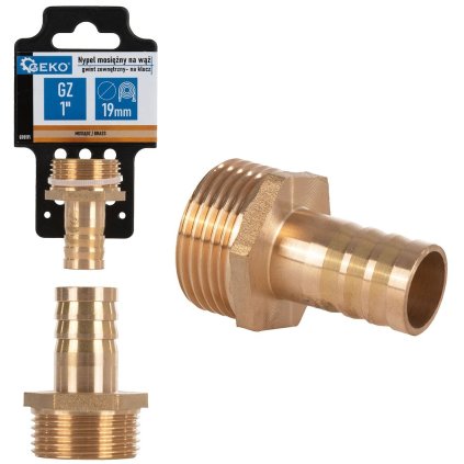 Mosadzná vsuvka na 19 mm hadicu – 1" vonkajší závit G70171
