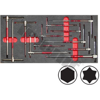 Modul T kľúčov s otočným driekom profily inbus Torx, 12-dielny T38535