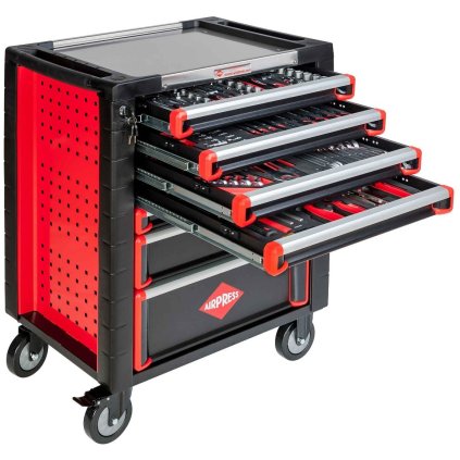 Airpress Dielenský vozík s náradím 217 ks 7 zásuviek Nerezová pracovná doska 791560