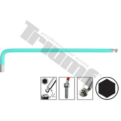 Kľúč inbus "L" s guličkou, extra dlhý 2311XL - 1,5 mm, farebný povlak, neutral - 3,0 mm T45352