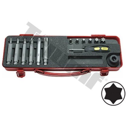 sada kovaných torx bitov s 1/2" adaptérom,T30-T60(11mm), dĺžky 35 a 80mm, so skrutkovačom, 14 dielna T37124