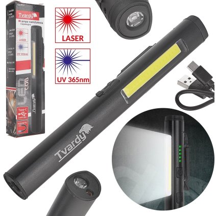 Inšpekčné LED svetlo s laserom LED COB 5W + 3W UV laser 800mAh 400lm IP44 T00952
