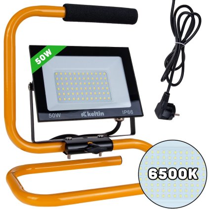 LED reflektor 50W s konštrukčným stojanom a káblom - studená biela 6500K (10) K02059