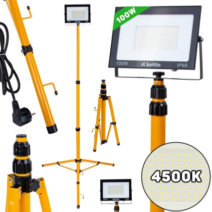LED reflektor 100 W s teleskopickou stavebnou trojnožkou a káblom - neutrálna biela 4500K (1) K02063