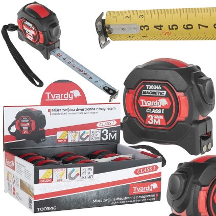 Obojstranná nylonová meracia páska s magnetom a autostopom 3m/16mm CLASS I - vystavený kartón (12/120) T00346