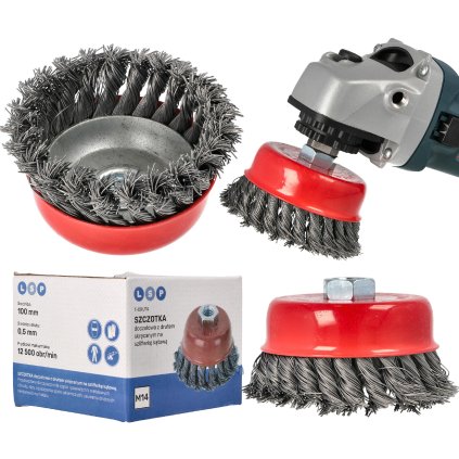 Kefa drôtená 100mm M14 ČEĽO DNÍ DRÔT ZVIJANÝ pre brúsku T-DRUT4