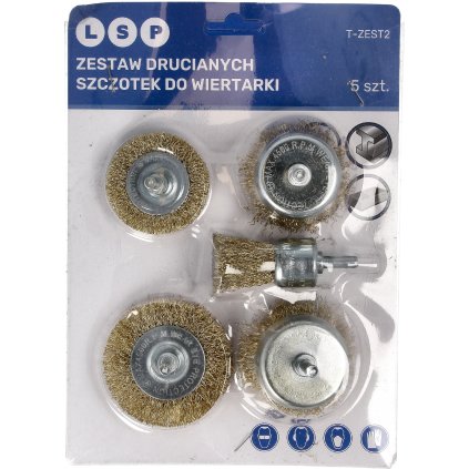 Sada drôtených kefiek na vŕtacie skrutkovače kov oceľ drevo 5 ks. T-ZEST2