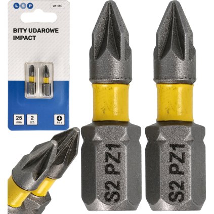 Bity úderové POZIDRIV PZ1 25 MM LSP IMPACT sada bitov 2 KUSY WK-080
