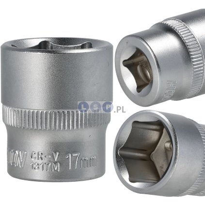 Nástrčná hlavica 3/8", 17 mm, 6-hran, krátka, CRV, HONITON