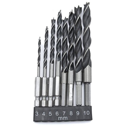 Špirálové vrtáky do dreva HEX 1/4 3-10 mm, sada 8 kusov TA4184