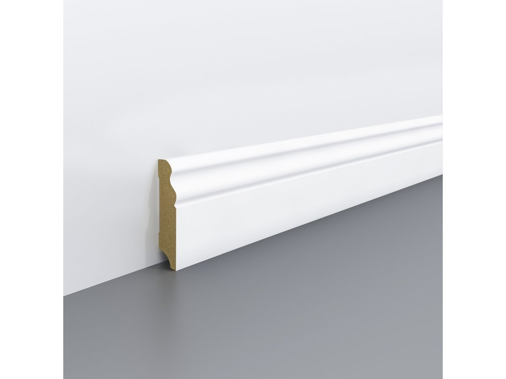 Lišta soklová Egger 70 profilovaná "Hamburg" L201 MDF fólia Biela pretierateľná 70x18x2400 mm