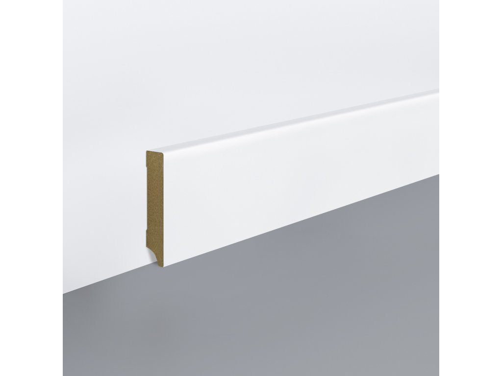 Lišta soklová Egger 80 hranatá "Cubical" L201 MDF fólia Biela pretierateľná 80x18x2400 mm