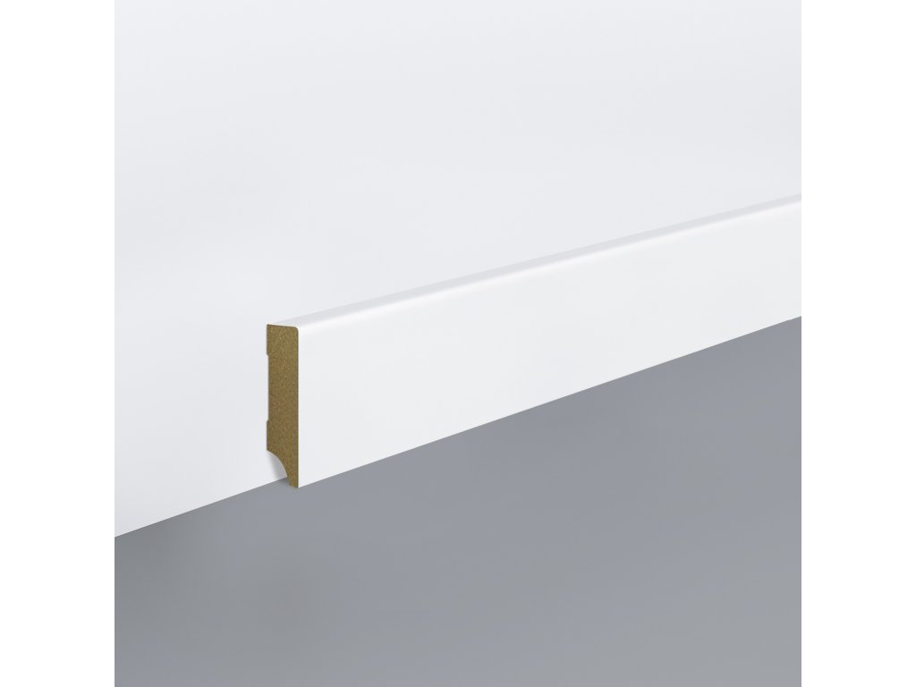 Lišta soklová Egger 60 hranatá "Cubical" L201 MDF fólia Biela pretierateľná 60x18x2400 mm