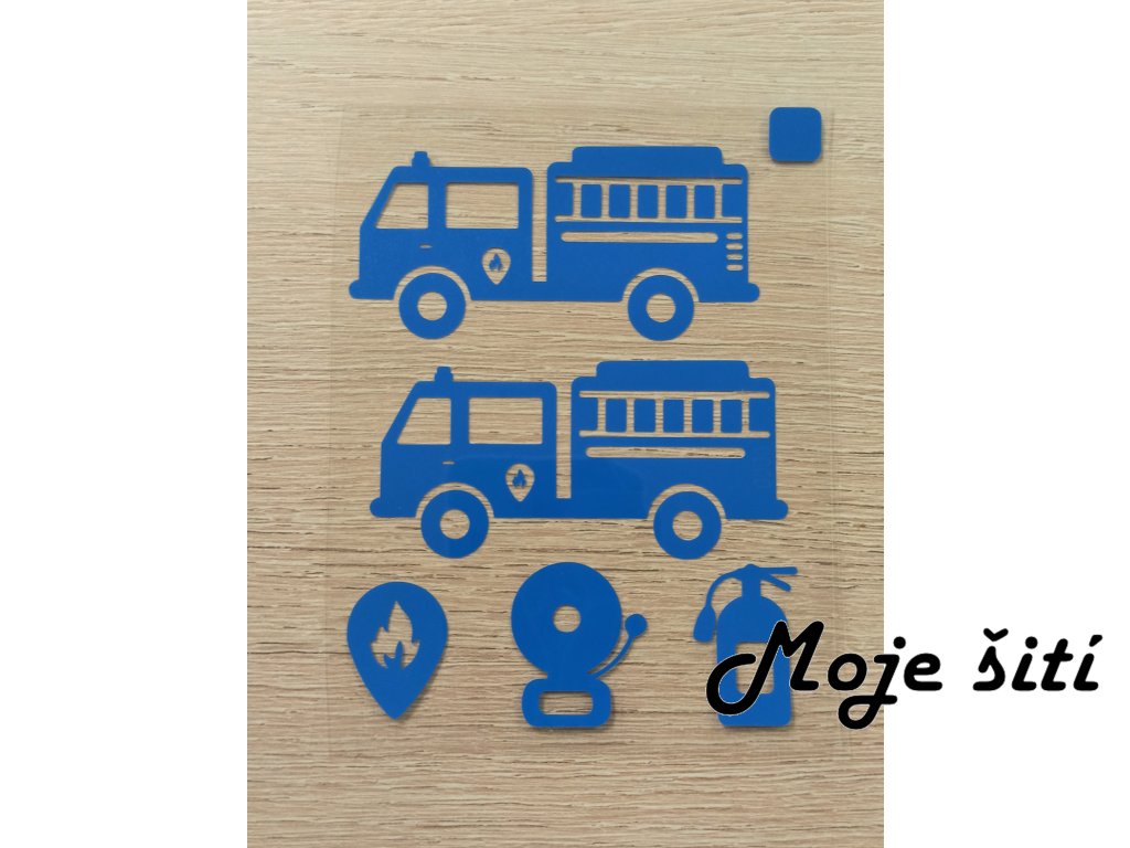 Neonové nažehlovací obrázky - hasičská vozidla modrá