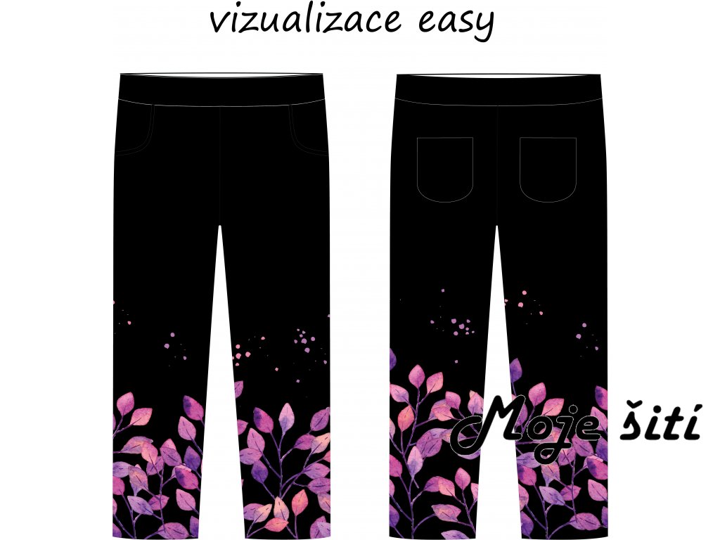 Akvarelové lístečky kalhoty EASY vizualizace
