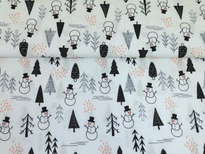 Bavlněné plátno Sněhuláčci a stromečky - digitální tisk